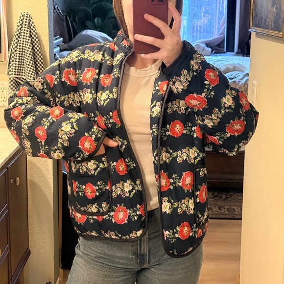 Jackets & Blazers - Floral Women's Jacket - Navy and Red